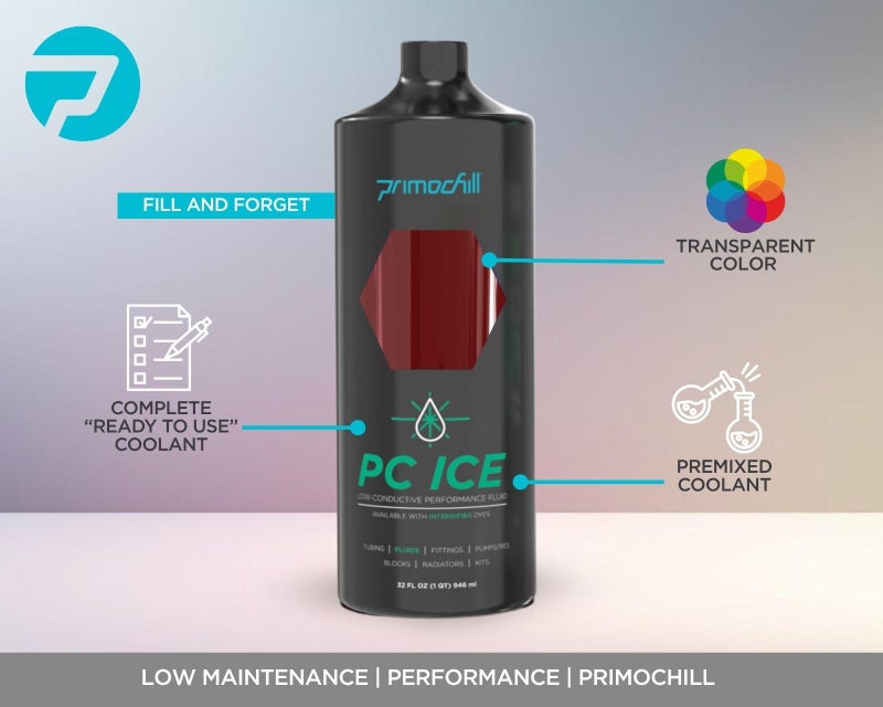 PrimoChill Ice - Computer WaterCooling Coolant, Fill and Forget, Low Viscosity, Low Chemical Content, Full Protection, Proudly Made in The USA (32oz/.9L) - Transparent - Blood Red - Image 3